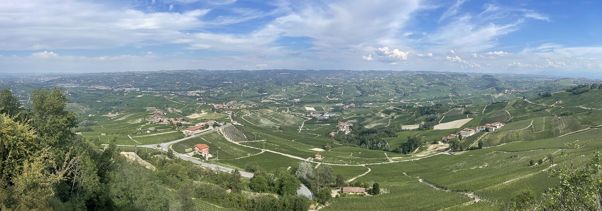 Colinas e vinhedos vistos do belvedere de La Morra