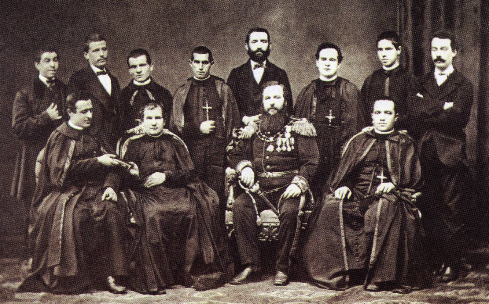 Dom Bosco e integrantes da primeira expedição missionária salesiana em fotografia de 1875